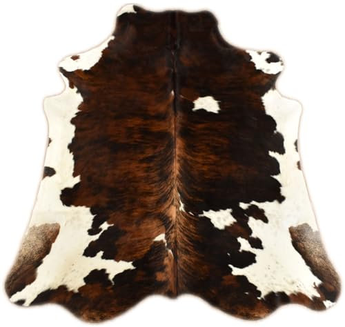 Kuhfelle Online & Nomad Echtes Kuhfell Teppich – Rinderfell Natur Braun Weiß – Premium Qualität – Weich, Geruchsarm & Einzigartig – ca. 230 x 200 cm – Dekofell für Wohnzimmer