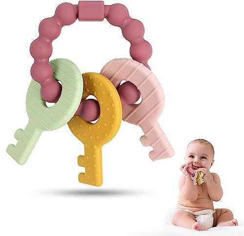 Vicloon Beißring Baby, Silikon Beissring, Baby Beißspielzeug BPA-frei Zahnen Nursing Zubehör für 3+ Monate Babys Kleinkinder Sensorisches Kauen Molar Spielzeugm (Weinrot)