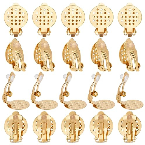 UNICRAFTALE Pack of 20 22 mm Long 304 Stainless Steel Ear Clips Setting Golden Flat Round Back Earring Clips Hypoallergenic Non-Pierced DIY Metal Earring Converter for Making Earrings