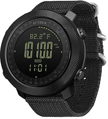 AVTREK Digitale Militär Uhr für Herren Sportuhr mit Kompass Temperatur Schrittzähler Sport Taktische Überlebensuhren mit Hintergrundbeleuchtung Alarm (schwarz)