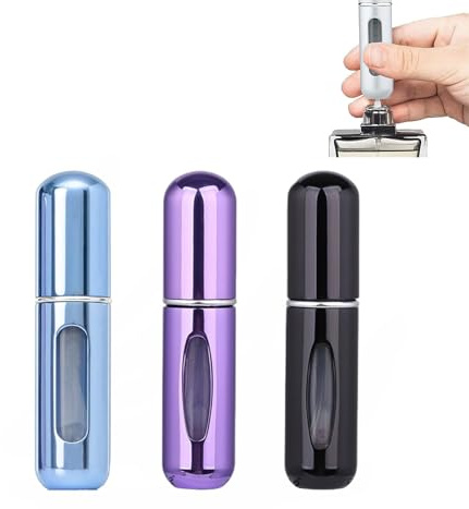 Parfümzerstäuber,Nachfüllbare Parfüm Flaschen,Portable Zerstäuber,5ml Mini Portable Zerstäuber Taschenzerstäuber Sprühflaschen, für Flugreisen Reisen Ferien Dating Nacht heraus(blau+schwarz+lila)
