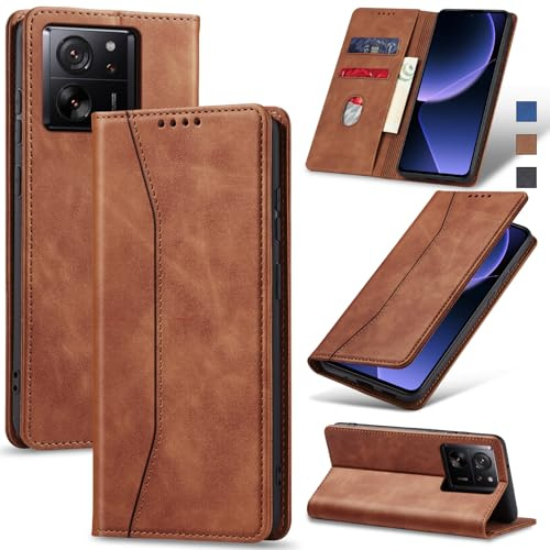 Jasonyu Handyhülle für Xiaomi 13T/13T Pro, PU Leder Klapphülle, Braun | Magnetische Schutzhülle, Ständer, Kartenfächern, Flip Klappbar, Stoßfeste TPU Stoßsicher Hülle