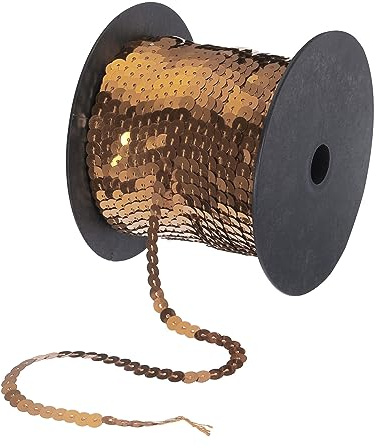 QUARKZMAN 100 Yardas Plana Lentejuelas Tira 6mm Lentejuelas Tela Paillette Lentejuelas Adorno para Manualidades Bricolaje Lentejuelas Flecos Costura Claro Marrón