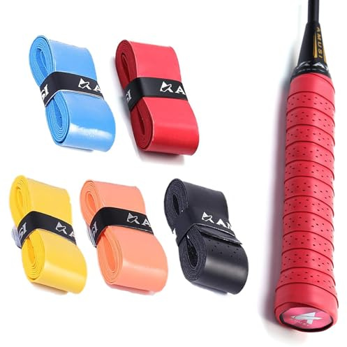 5Pack Tennis Racquet Over Grip Anti Slip Overgrip,Badminton Racket Grip Tape,Super Breathable Perforated Grips,Replacement Grip Tape Squash Grips for Tennis Racket,Badminton(5 clolors,2.5*110cm)
