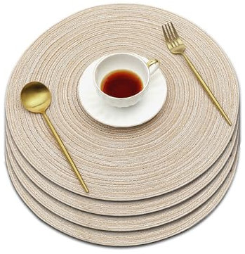 Soulnioi Cotton Place Mates - Manteles individuales redondos de 38 cm, resistentes al calor, lavables, para cocina, mesa de comedor, juego de 4, color café claro