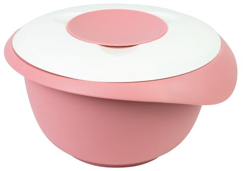 Westmark Backschüssel 3,5l - inkl. Ausgießer - zweiteiliger Deckel - BPA-freie, rutsch- & spülmaschinenfeste Rührschüssel (rosa/weiß)