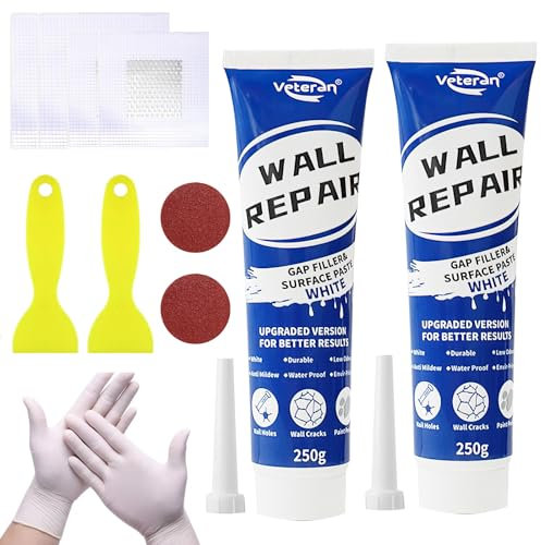 Spachtelmasse Weiß Innen, 500g fertigspachtel von Löcher Wand Füllen Weiß, Wandreparatur Creme Mit 4 Trockenbau Flicken 2 scraper und 2 Schleifpapier, Wall Repair Kit für Reparatur von Rissen, Löchern