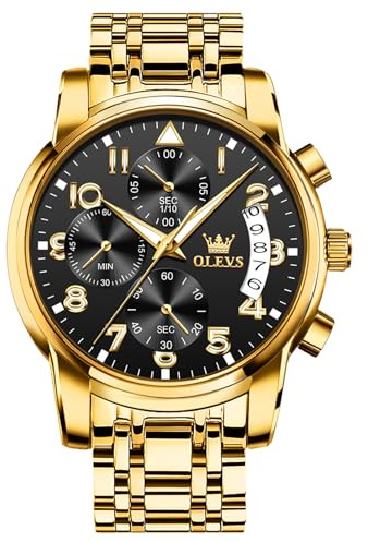 OLEVS Edelstahl Herrenuhren Chronograph Modern Quarz Analog Armbanduhr | Herren Uhr Datum Leuchtend Wasserdicht Herrenarmbanduhr Metallarmband Geschenke für Männer
