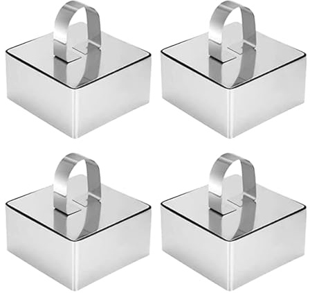 Uncle Jack 4 Pieces Food Ring Molds Set, 3 Inch Stainless Steel Cake Ring Mold with Pusher, for Kitchen Tools, Baking Pastry, Cake, Mousse (Include 4 Rings and 4 Pushers)