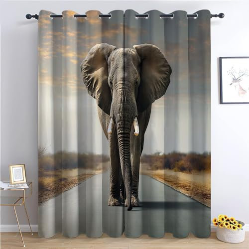 CozyRest Vorhang Blickdicht Thermovorhang Majestätischer Elefant Muster Gardinen Wohnzimmer Vorhänge Kinderzimmer Geräuschreduzierung Dekoration für Schlafzimmer Wohnzimmer Küche Fenster 214 x 91.5 cm