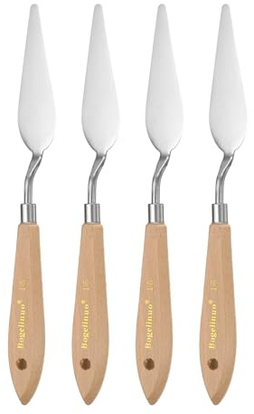 QUARKZMAN 4Pcs 15# Espátula de Pintura de Acero Inoxidable Puntiaguda para Mezclar y Extender Pintura Acrílica y Óleo en Lienzo con Mango de Plástico