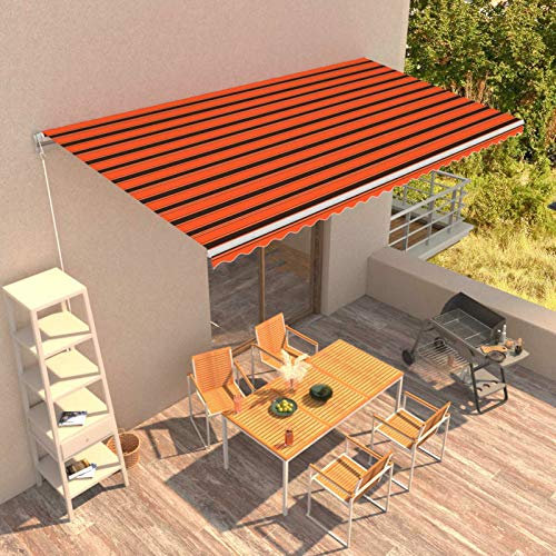 Iiaky Einziehbare Markise Handbetrieben 600 x 300 cm Gelenkarmmarkise Balkon Markise Kassettenmarkise Handkurbel Markise Sonnenmarkisen Orange und Braun