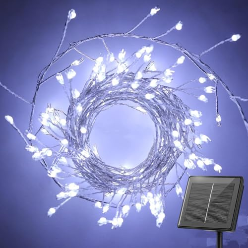 cuzile Guirlandes lumineuses solaires pour l'extérieur, 3 m 100 LED Guirlande lumineuse solaire extérieure étanche, 8 modes d'illumination de balcon pour feux d'artifice, arbre, terrasse, fête de Noël
