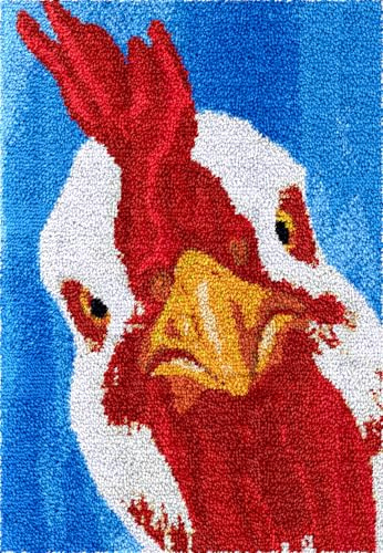 AxiangziK Diy-Teppich Knüpfstern Knüpfhakenset Mit Hahnporträt，Bauernhoftiere，Diy-Häkelsets，Sticksets，Häkelsets Für Anfänger，Handarbeiten，Basteln Für Die Inneneinrichtung 20x15in