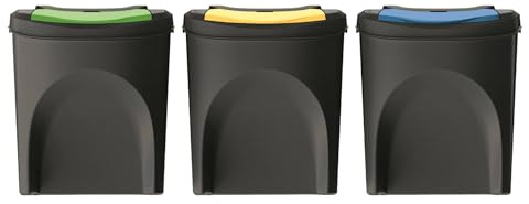 Set 3 cubos de basura 100% plástico reciclado, negro, 3x 25L