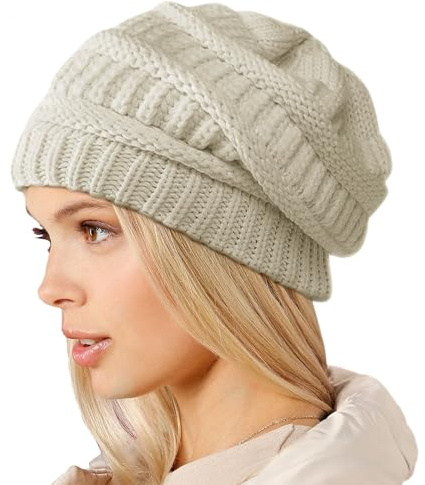 Figarge Damen Beanie Mütze Warme Wintermütze Atmungsaktiv Strickmütze Street Style Slouch Beanie Mütze für Herren und Damen Klassische Unisex Winter Mütze Winter Warm Chunky Soft Zopfstrickmütze