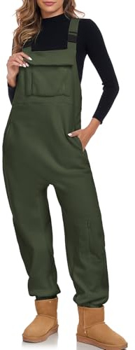 ALSOGO Jumpsuits für Damen Lässiger Latzhose Arbeitshose Fleece Warme Overalls Casual Work Winter Latzhosen mit Taschen
