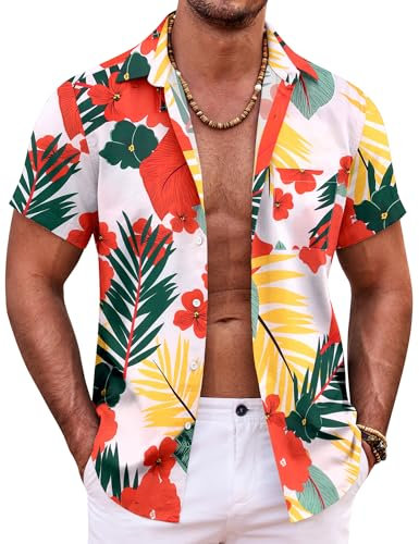 COOFANDY Chemise hawaïenne d'été à Manches Courtes pour Homme - Chemise boutonnée légère - Chemise décontractée