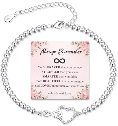 BMMYE Silver Bracelet for Women 925 Sterling Silver Infinity Bracelets | Hypoallergenic Adjustable Silver Bracelet with Cubic Zirconia Dainty Silver Beaded Women's Bracelets with Cards for Women