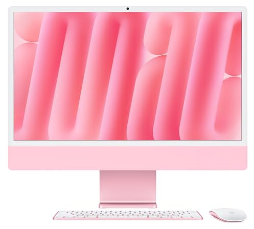 Apple iMac Computer desktop all-in-one: Chip M4, CPU 10-core e GPU 10-core: display Retina 24'', 24GB di memoria unificata, 512GB di archiviazione SSD, con accessori. Per iPhone/iPad; Rosa