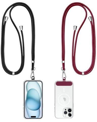 Wanme Phone Lanyard Crossbody Strap, 2 Pack Adjustable Neck Strap Necklace for iPhone Huawei Samsung All Smartphones with Transparent Patch