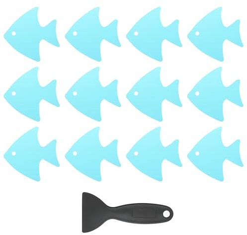 PATIKIL 12 Pcs Non Slip Bathtub Stickers, Anti Slip Shower Stickers with Scraper Bathroom Shower Floor Decals Fish Shape Cute Treads Tubs, Blue
