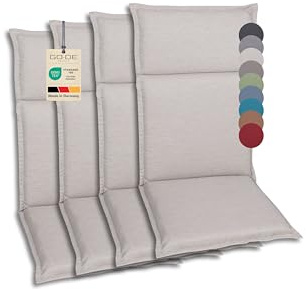 GO-DE Textil Bequeme und attraktive Polsterauflagen für Hochlehner-, Mittellehner- und Niederlehner-Gartenstühle (4er-Set, Uni Beige, Hochlehner)