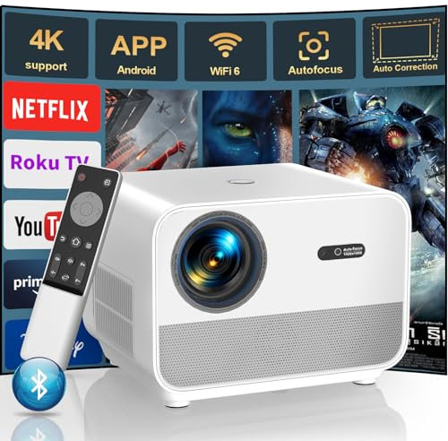 【Auto Focus/Keystone + Android TV】 Vidéoprojecteur 4K WiFi Bluetooth, FunFlix A1 Projecteur 4K 800 ANSI, Supporté Zoom 50%, Home Cinéma 400'', 1080P Full HD Vidéoprojecteur pour iOS/TV Stick/HDMI/AV