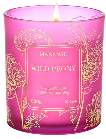 M&SENSE Wilde Pfingstrose Duftkerze 230g, Duftkerze im Glas für Frauen und Männer, Natürliche Vegane Sojakerze, Bis zu 42h Brenndauer, Aromatherapie Kerze für Zuhause, Schlafzimmer, Badezimmer | 42H lange Brenndauer, empfindlich-sicher, kein Toxin, romantischer Raumduft, Frauengeschenk