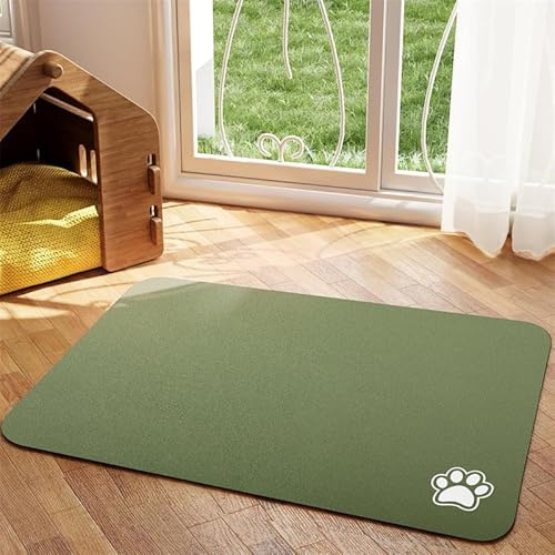 FANSU Tapis pour Gamelle Chien Absorbant Antidérapant Couleur Unie, Tapis Gamelle Chat Diatomite Séchage Rapide Antidérapant, Chien Accessoires Lavable pour Bols à Nourriture (Vert,40x60cm)
