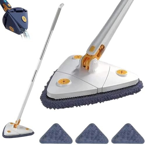Upattend - Trapeador triangular giratorio de 360° ajustable, mopas giratorias con mango largo extensible, escurrido automático para paredes, techos y esquinas (blanco)