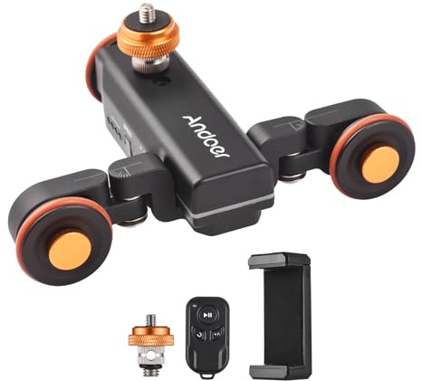 FLEXMAN Motoriserad kameravideo vagn med skala indikation, 3 hastigheter justerbar 3 hjul kamera motoriserad, motoriserad videoklasseri med fjärrkontroll telefonhållare
