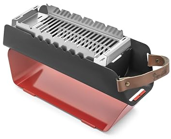 FUMO Holzkohlegrill – Mobiler Tischgrill mit Edelstahlrost & Spießhalter – Tragbarer Grill für Camping, Balkon & Outdoor – 3,7 kg, inkl. Tragetasche – in 4 Farben: Rot, Grau, Orange, Weiß