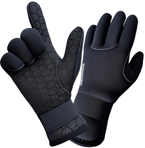 PAWHITS Guantes de Neopreno de 3 mm con Correa Ajustable para la muñeca, Guantes térmicos Antideslizantes de 5 Dedos para Buceo, Surf, Remo, Kayak (M)
