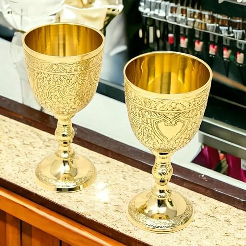 SHAROOANTIPAZ Verre à calice en laiton massif – Coupe à vin vintage Golden King Arthur, Renai médiéval