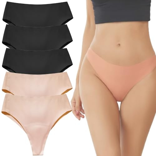 Generico 5PCS Aura Invisible Camel Toe Thong High Waisted Seamless Thongs for Ladies No Show Panty Pack (5PCS-E,S)