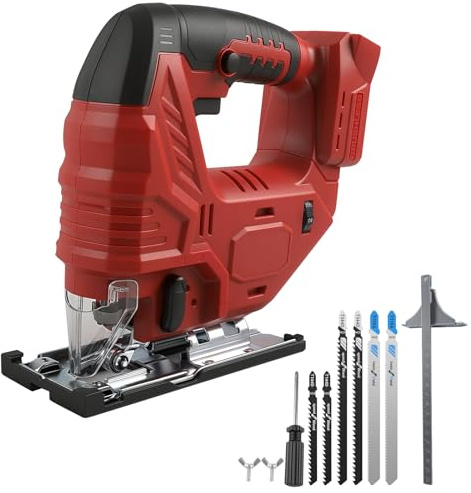 Scie sauteuse sans fil pour Milwaukee 18 V, 800 W scie sauteuse excentrique électrique sans balais avec lumière LED, 5 vitesses variables, angle de coupe à onglet ±45°, 6 lames de scie en T