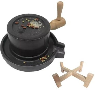 Vintage Hand Crank Stone Mill for Dry and Wet Grinding, Wooden Frame Grain Flour Grinder, Hygienic Durable Home Use
