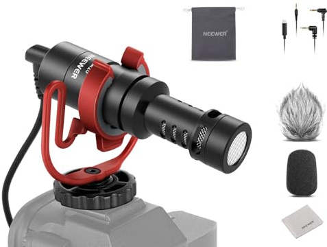 NEEWER VM10 Mini Plug & Play Vlog Microphone avec Chiffon 3.5mm TRS USB C OTG Support Antichoc Bonnette Micro Compatible avec iPhone Samsung Android Téléphone PC Ordinateur Mac Caméra pour Vidéo