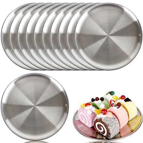 Norcoin 12 Pack 8 Inch Pizza Pans Stainless Steel Pizza Pans Bulk Reusable Round Bakeware Oven Pizza Trays for Restaurant Home Kitchen Baking Roasting Rust Free Dishwasher Easy Clean