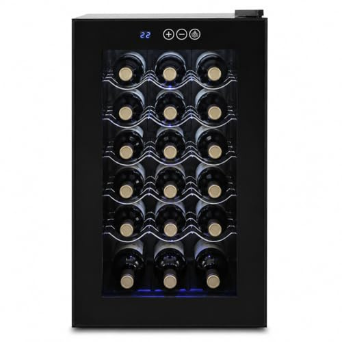Fermoirper Cave à Vin 18 Bouteilles 46 L, Cave à Vin de Service 12-18°C, Panneau Tactile LED, Verre Trempé, Éclairage LED Bleu, Pose Libre Cuisine Salon Bar