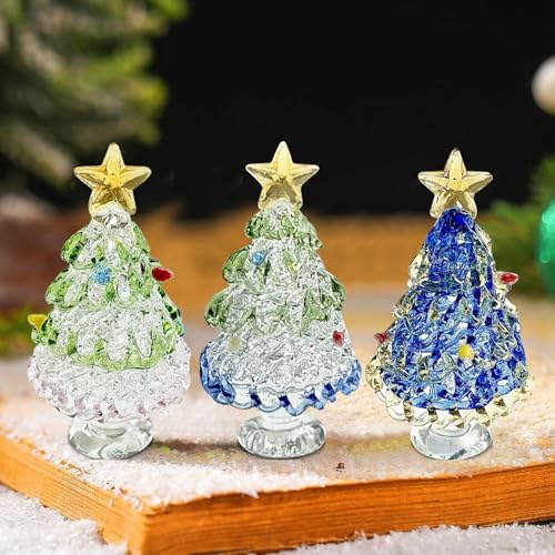 Glas Weihnachtsbaum Miniatur, Kristall Weihnachtsbaum Dekoration Für Zuhause & Büro Mit 3er Set (7x4cm), Weihnachtsdeko Glas & Weihnachtsbaumschmuck (A)