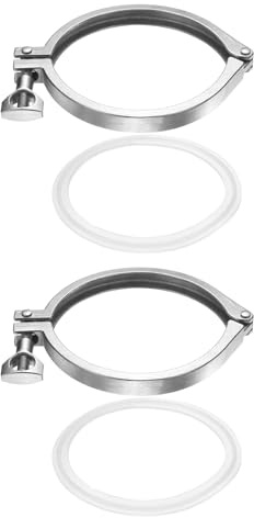 PATIKIL Tri Sanitary Clamp Single Pin, 2Set Heavy Duty 304 Stainless Steel Clamp Sanitary Fittings with Wing Nut Silicone Gasket for Ferrule TC Tube OD 4 Flange Size 119mm, Silver