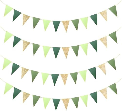 Grün Wimpelkette Outdoor Wetterfest, 20M Indoor Party Wimpel Girlanden, Garten Wimpelketten mit 48 STK Wimpel, 4 Stück Deko Girlande für Hochzeit Geburtstag Babyparty Gartenparty Kinderzimmer Deko