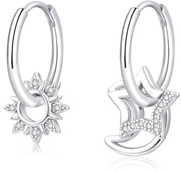 Loutade Ohrringe Silber 925 für Damen, 925 Sterling Silber Ohrringe Creolen | Hypoallergen Leichte CZ Creolen Silber 925 Hängend, Huggie Creolen mit CZ Anhänger Ohrhänger Geschenke für Mädchen Frauen