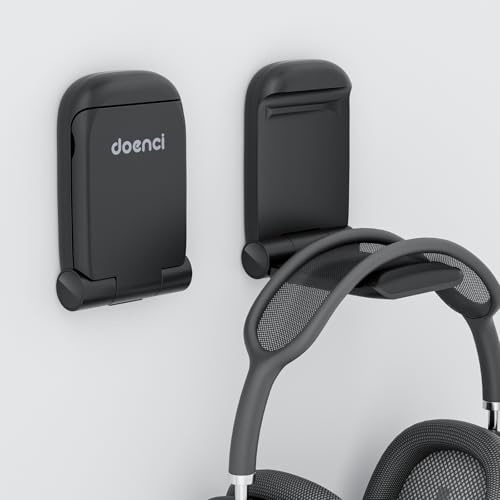 doenci Headset Ständer - Klappbarer Headset Halterung Kopfhörer Ständer | mit Selbstklebendem für Schreibtisch/Wand, Praktisches Kopfhörer Halterung für AirPods Max, Gaming Zubehör, Schwarz