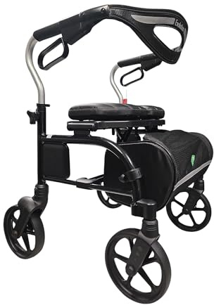 Evolution Trillium Lightweight Walker Rollator with Seat, Wheels, Brakes for Indoor, Outdoor Mobility, Regular Black