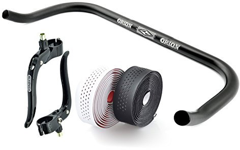 Permanent cykel bullhorn Fixie Singlespeed racercykel triathlon-styre svart 400 mm med bromsspak och styrband speciell, vit