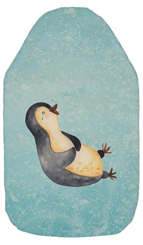 Mr. & Mrs. Panda Wärmflasche Pinguin Lachen - Geschenk, Wärmflasche mit Bezug, Kleine Wärmflasche, Fröhlich, Wärmflaschenbezug, Optimismus,