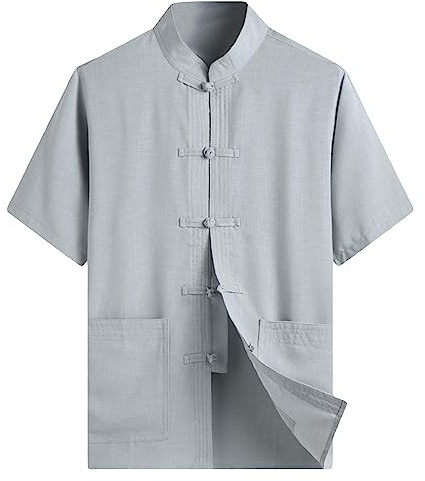 ZooBoo Chinese Clothing Tang Suit - Kung Fu Short Sleeve Shirt for Men (XXL, Gray)